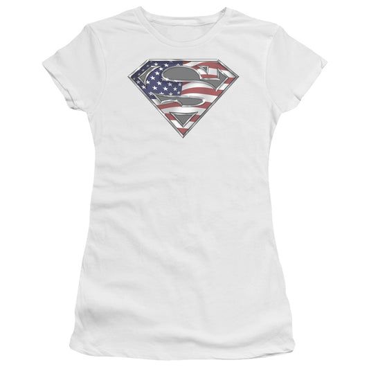 Superman All American Shield Junior Sheer Cap Sleeve Womens T Shirt White