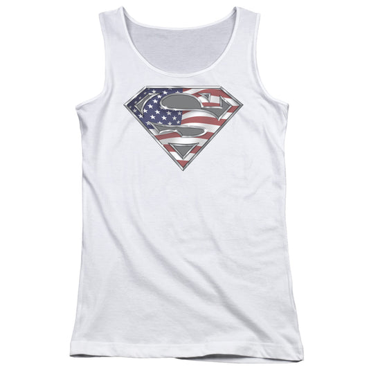 Superman All American Shield Womens Tank Top Shirt White