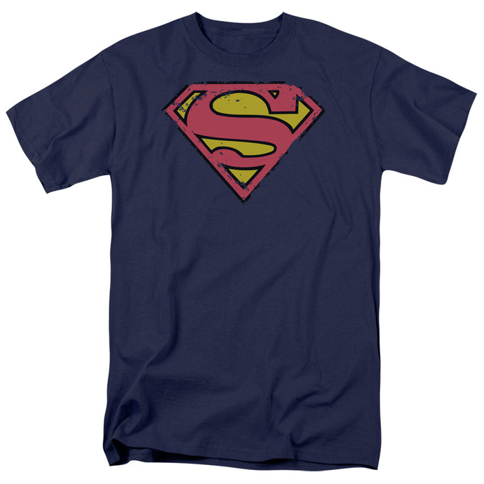 Superman Distressed Shield Mens T Shirt Navy Blue