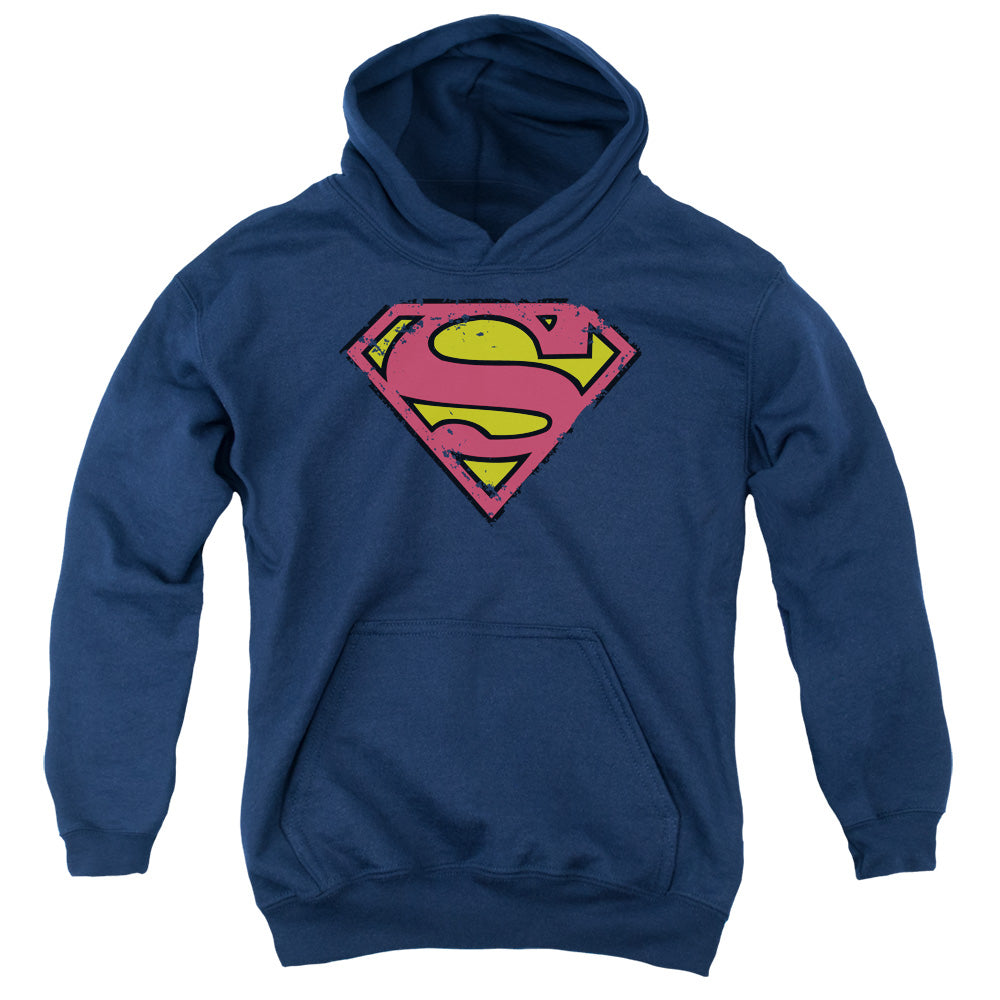 Superman Distressed Shield Kids Youth Hoodie Navy