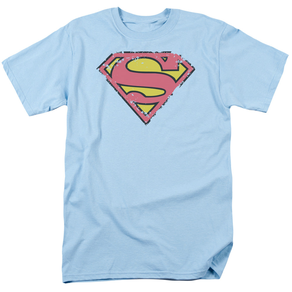 Superman Distressed Shield Mens T Shirt Light Blue