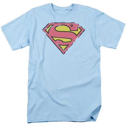 Superman Distressed Shield Mens T Shirt Light Blue