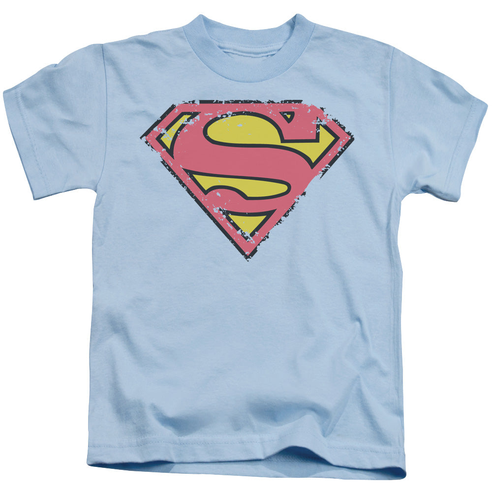 Superman Distressed Shield Juvenile Kids Youth T Shirt Light Blue