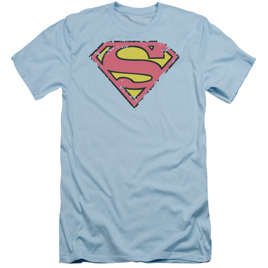 Superman Distressed Shield Slim Fit Mens T Shirt Light Blue