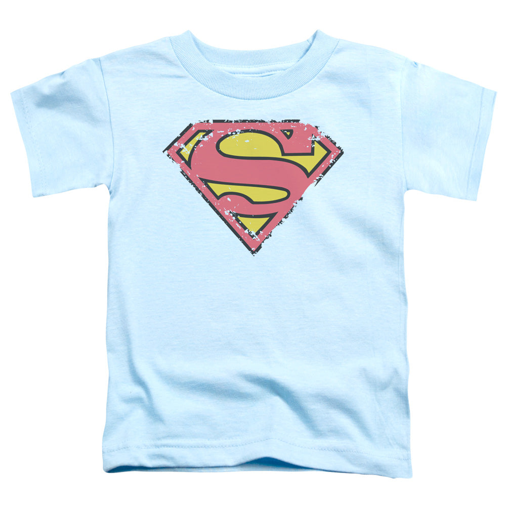 Superman Distressed Shield Toddler Kids Youth T Shirt Light Blue