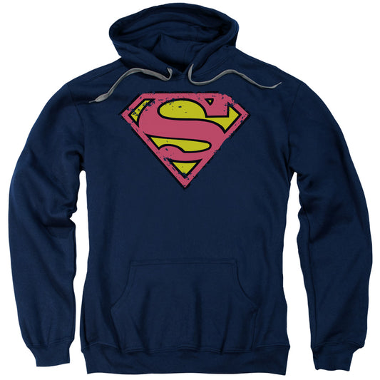 Superman Distressed Shield Mens Hoodie Navy