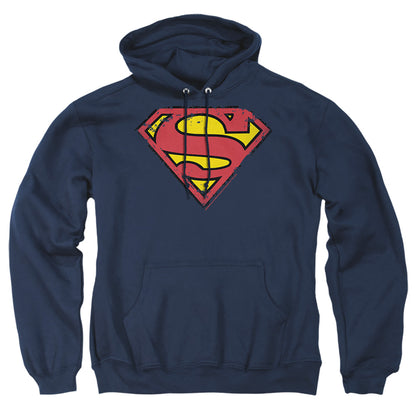 Superman Distressed Shield Mens Hoodie Navy