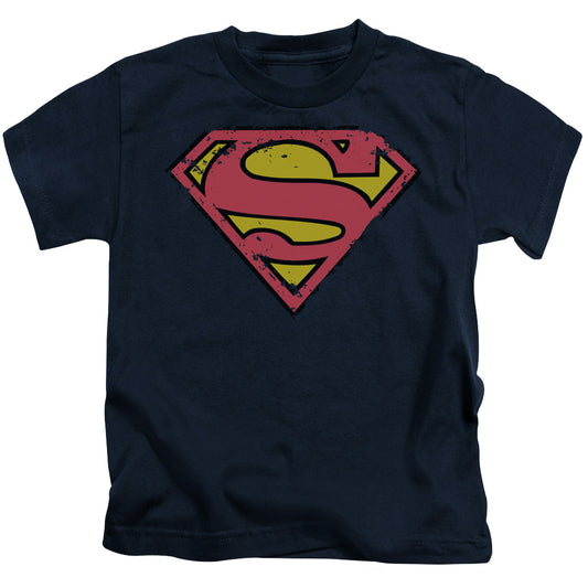 Superman Distressed Shield Juvenile Kids Youth T Shirt Navy