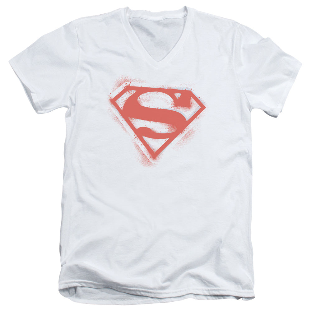 Superman Spray Paint Shield S S Adult V Neck White