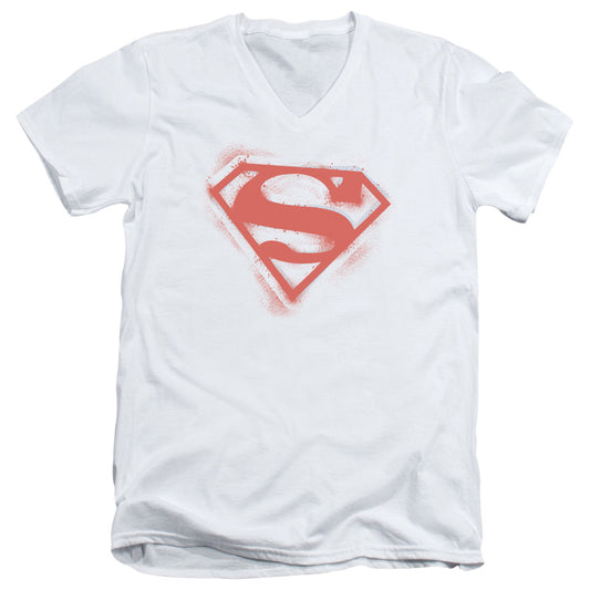 Superman Spray Paint Shield S S Adult V Neck White