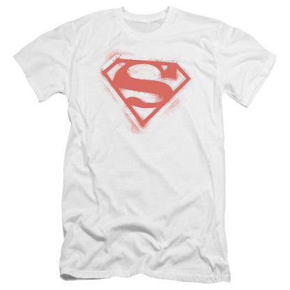 Superman Spray Paint Shield Premium Bella Canvas Slim Fit Mens T Shirt White