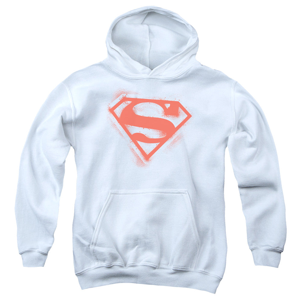 Superman Spray Paint Shield Kids Youth Hoodie White