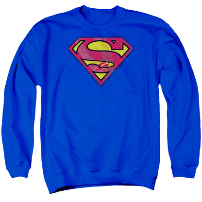 Superman Action Shield Mens Crewneck Sweatshirt Royal Blue