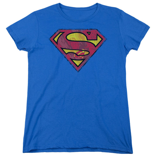 Superman Action Shield Womens T Shirt Royal Blue