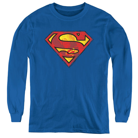 Superman Action Shield Long Sleeve Kids Youth T Shirt Royal Blue