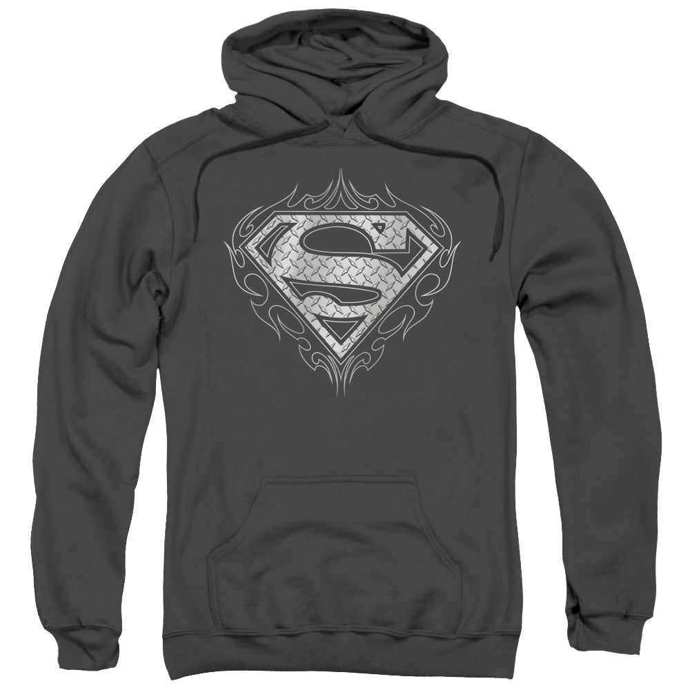 Superman Tribal Steel Logo Mens Hoodie Charcoal