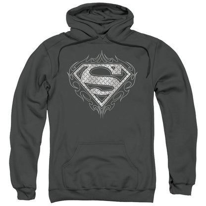 Superman Tribal Steel Logo Mens Hoodie Charcoal