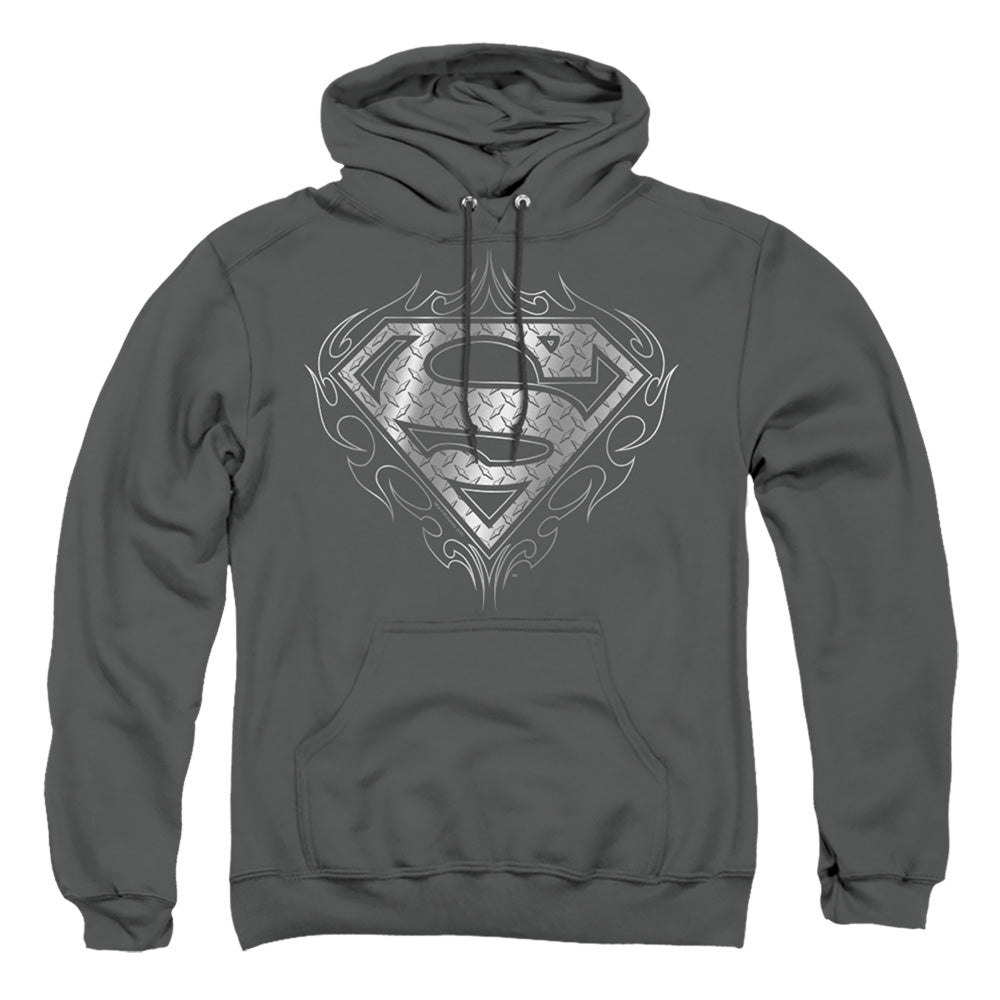 Superman Tribal Steel Logo Mens Hoodie Charcoal