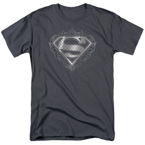 Superman Tribal Steel Logo Mens T Shirt Charcoal