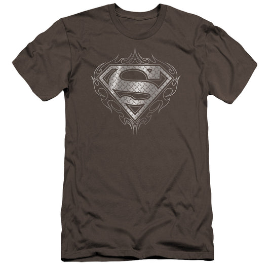 Superman Tribal Steel Logo Premium Bella Canvas Slim Fit Mens T Shirt Charcoal