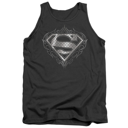 Superman Tribal Steel Logo Mens Tank Top Shirt Charcoal