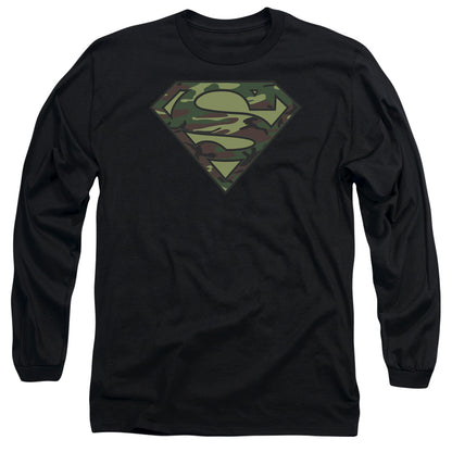 Superman Camo Logo Mens Long Sleeve Shirt Black