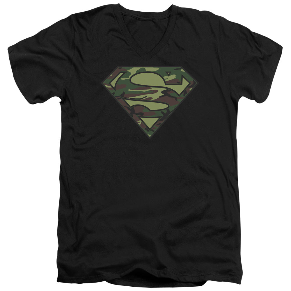 Superman Camo Logo S S Adult V Neck Black