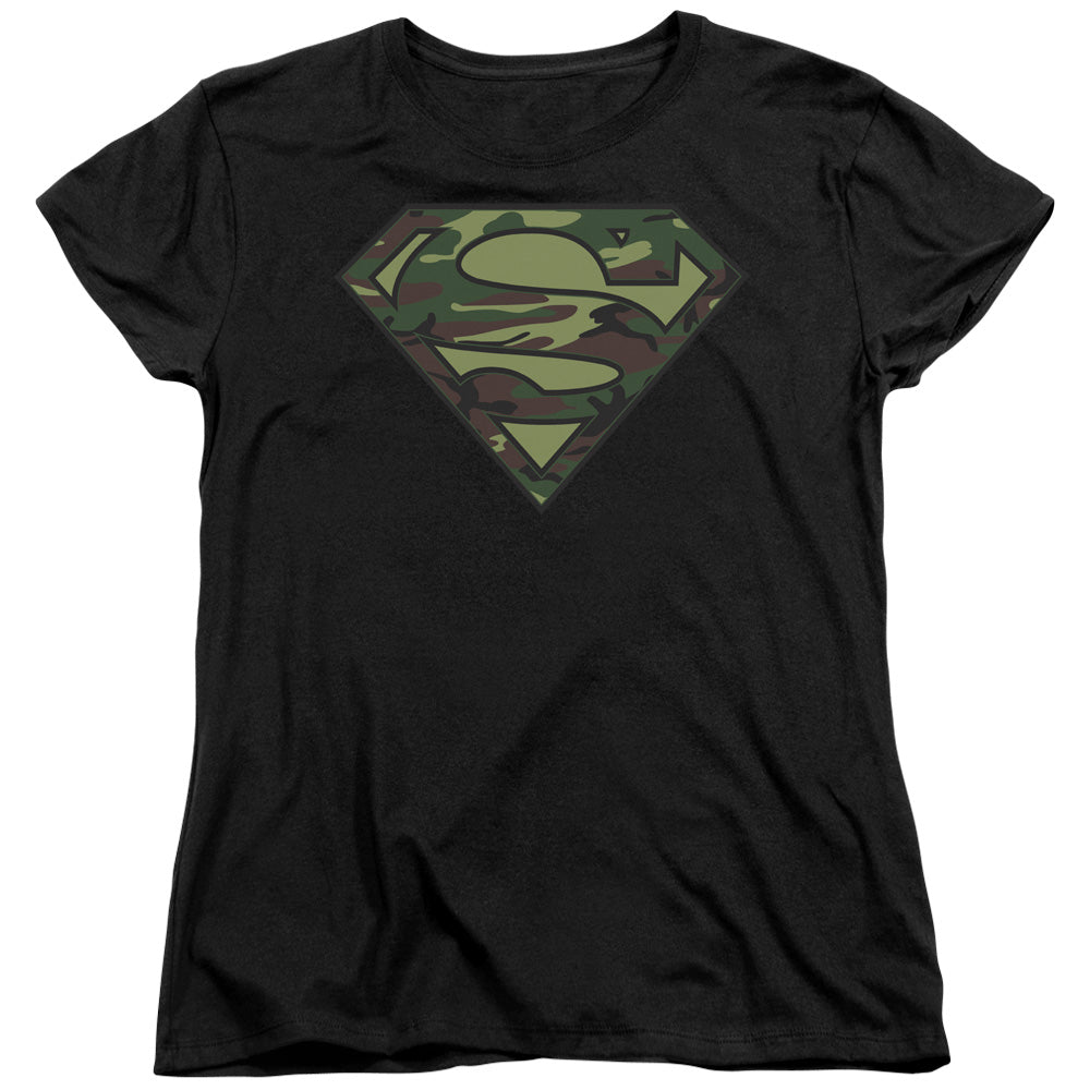 Superman Camo Logo Womens T Shirt Black