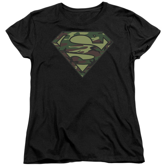 Superman Camo Logo Womens T Shirt Black