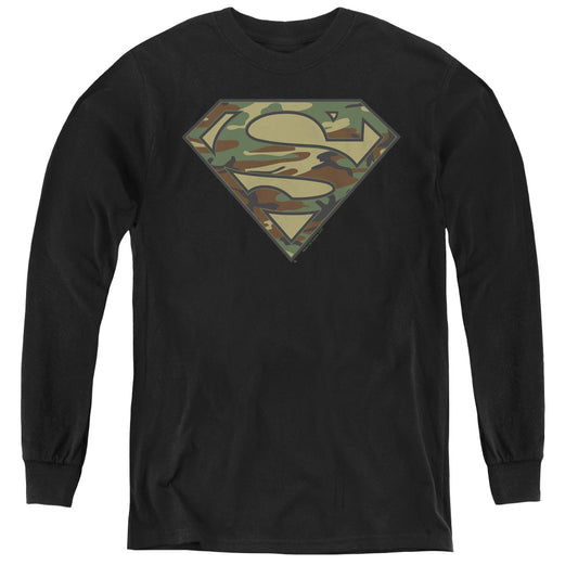 Superman Camo Logo Long Sleeve Kids Youth T Shirt Black