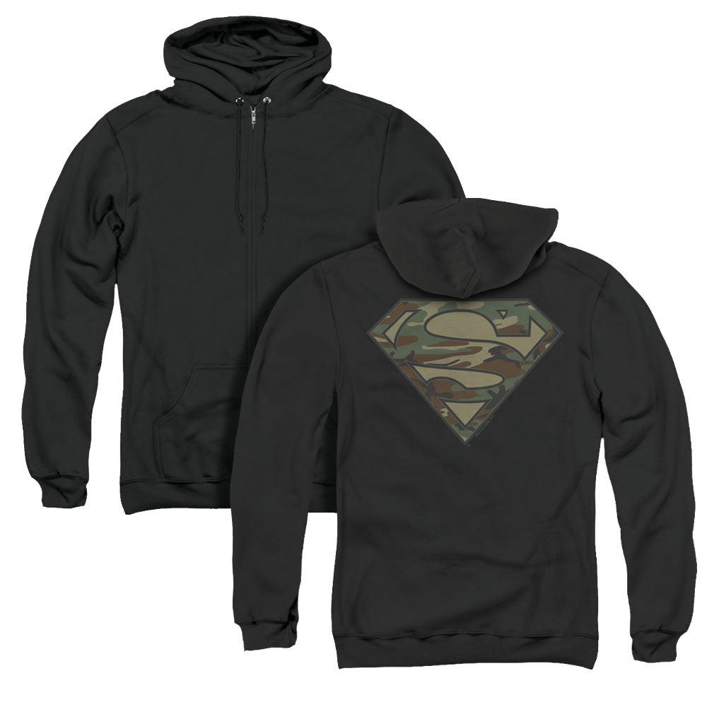 Superman Camo Logo Back Print Zipper Mens Hoodie Black