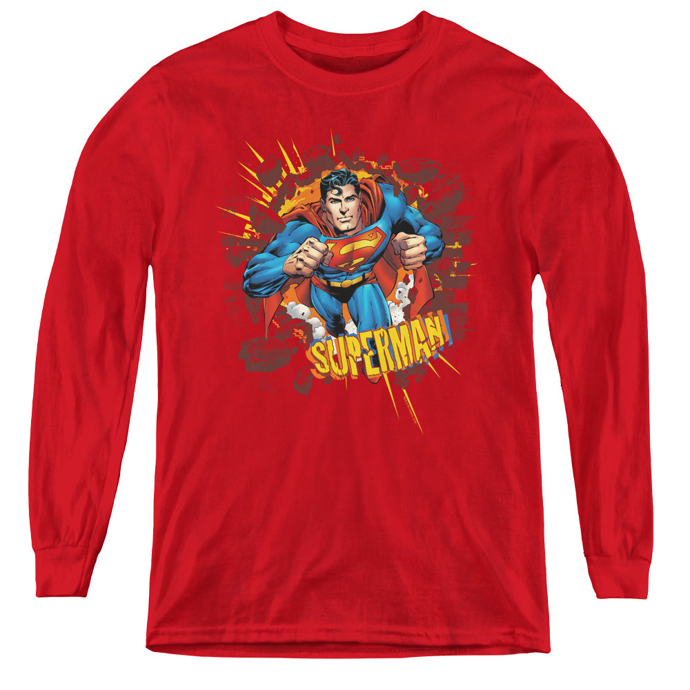 Superman Sorry About The Wall Long Sleeve Kids Youth T Shirt Red