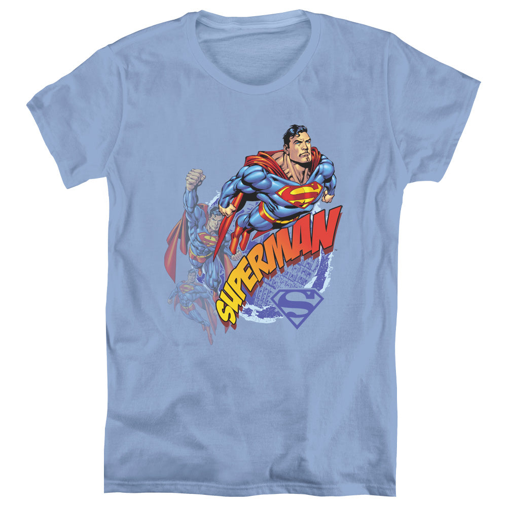 Superman Up Up And Away Womens T Shirt Carolina Blue