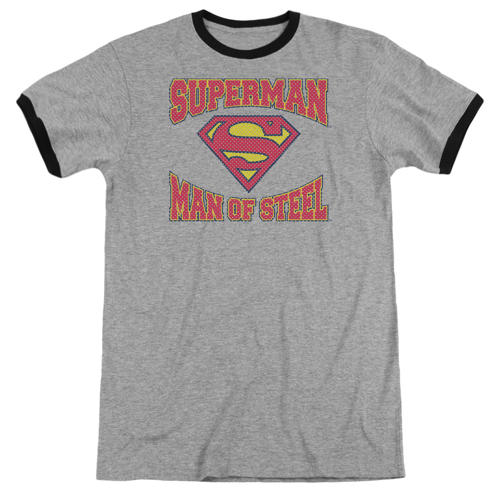 Superman Man Of Steel Jersey Heather Ringer Mens T Shirt Heather Black