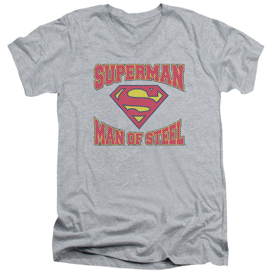 Superman Man Of Steel Jersey S S Adult V Neck Athletic Heather