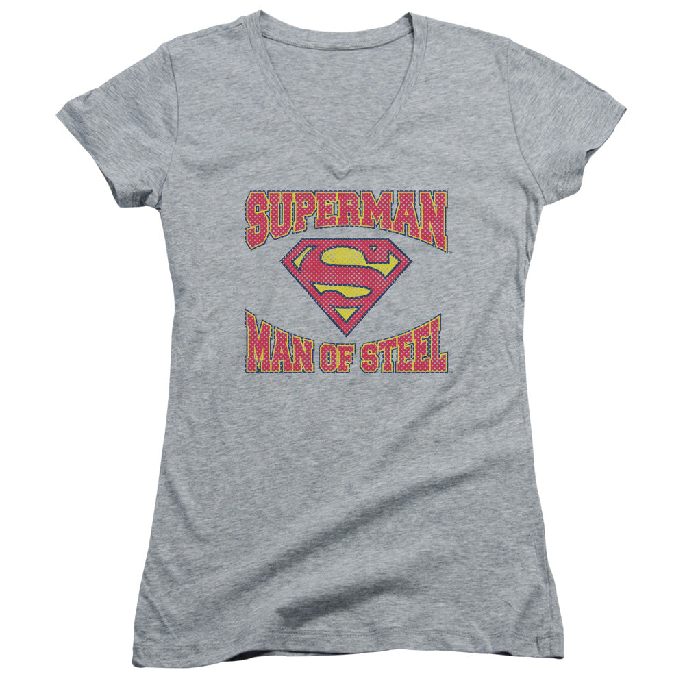 Superman Man Of Steel Jersey Junior Sheer Cap Sleeve V Neck Womens T Shirt Athletic Heather