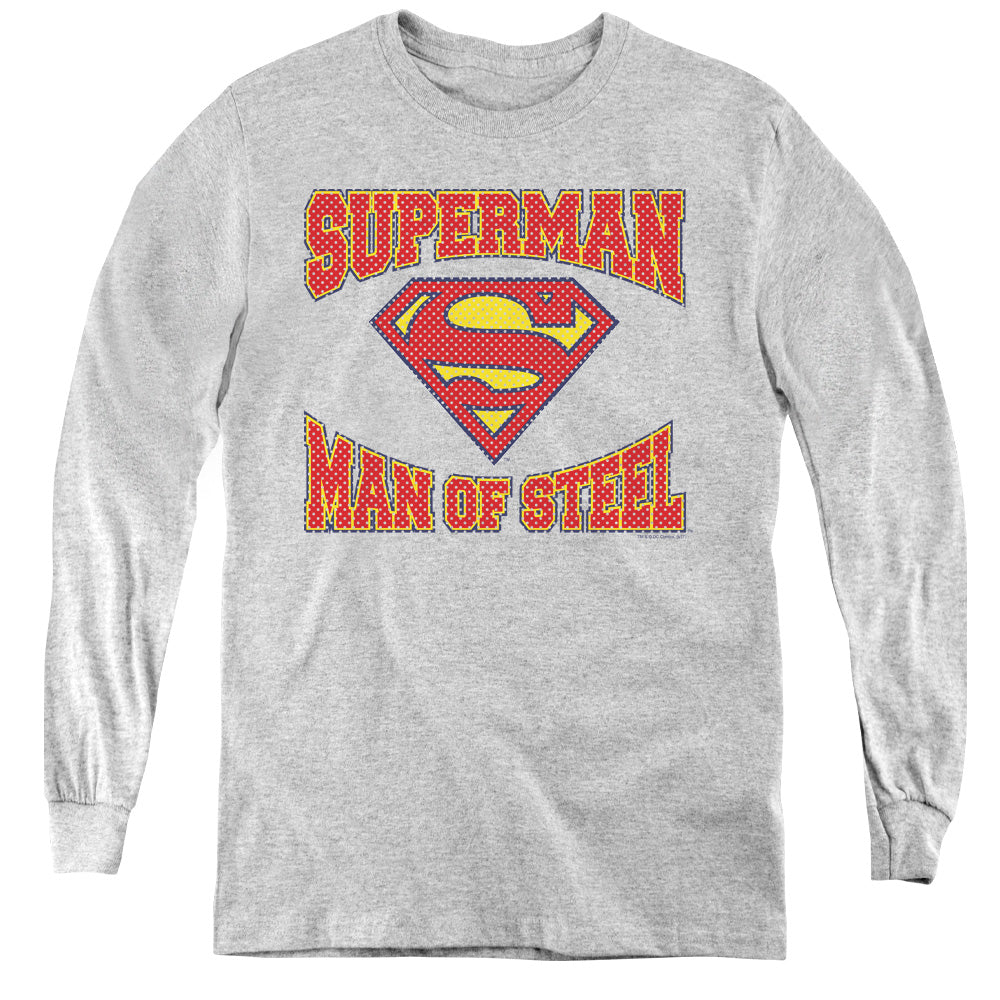 Superman Man Of Steel Jersey Long Sleeve Kids Youth T Shirt Athletic Heather