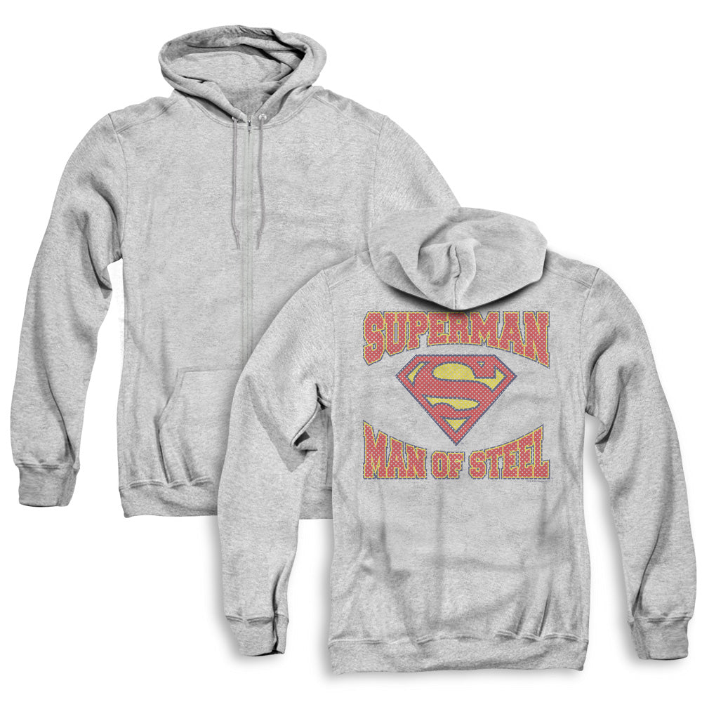 Superman Man Of Steel Jersey Back Print Zipper Mens Hoodie Athletic Heather