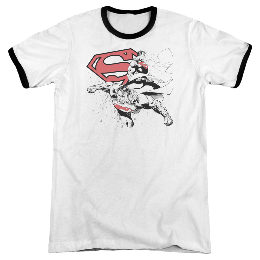 Superman Double The Power Heather Ringer Mens T Shirt White Black