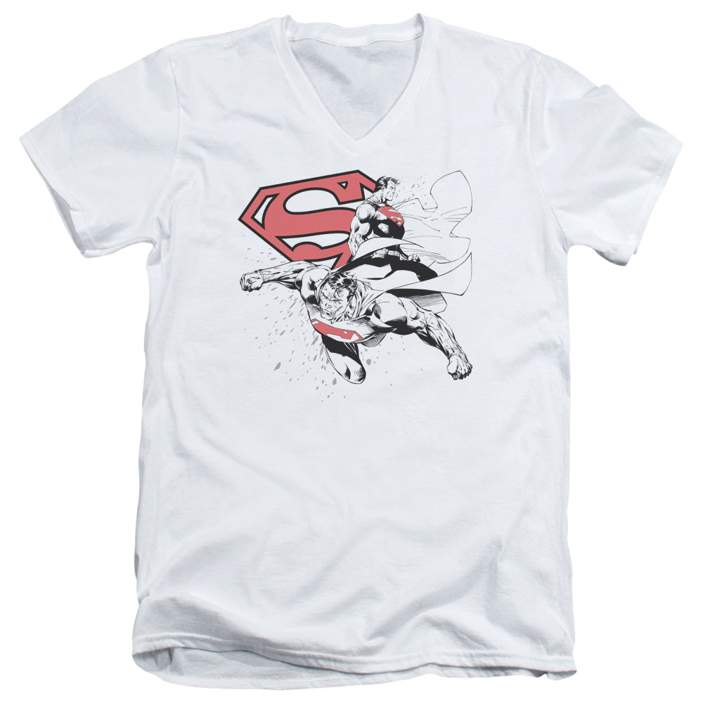 Superman Double The Power S S Adult V Neck White