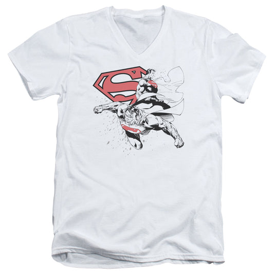 Superman Double The Power S S Adult V Neck White