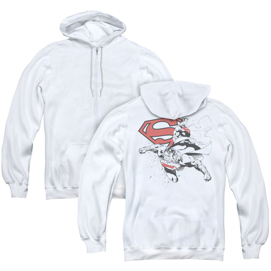 Superman Double The Power Back Print Zipper Mens Hoodie White