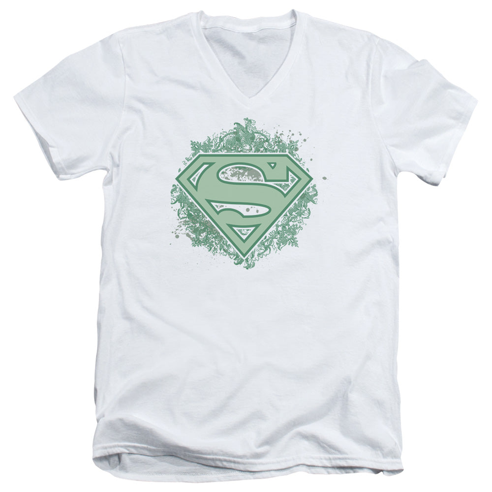 Superman Ornate Shield S S Adult V Neck White