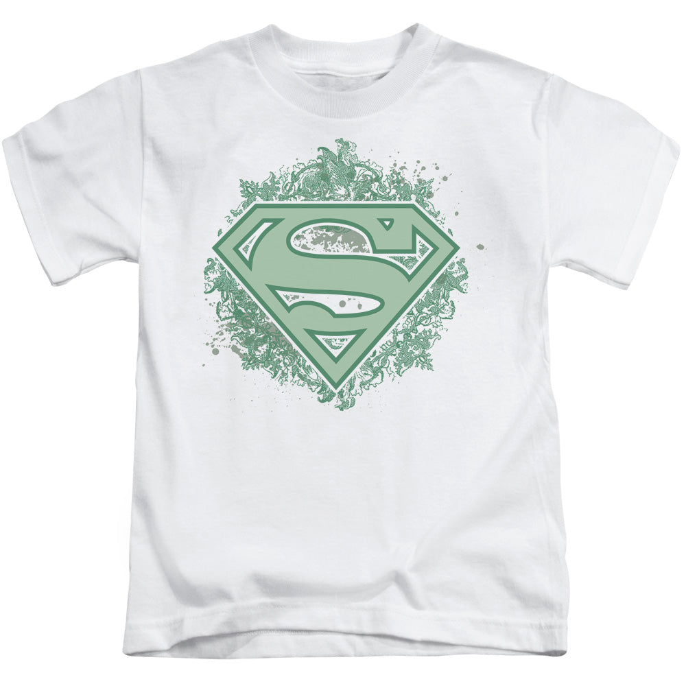 Superman Ornate Shield Juvenile Kids Youth T Shirt White