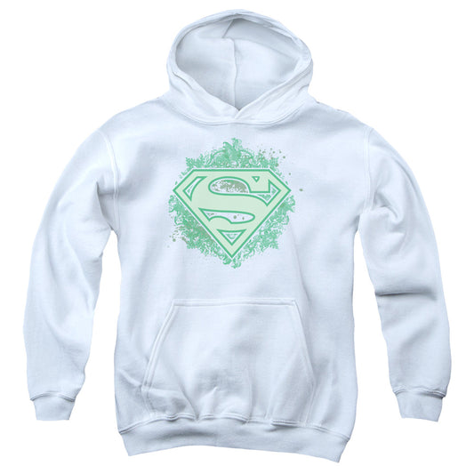 Superman Ornate Shield Kids Youth Hoodie White