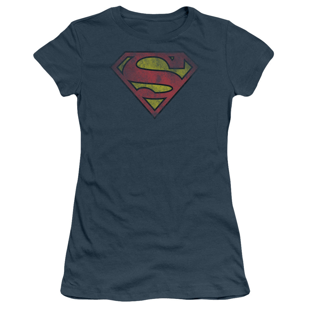 Superman Inside Shield Junior Sheer Cap Sleeve Womens T Shirt Indigo