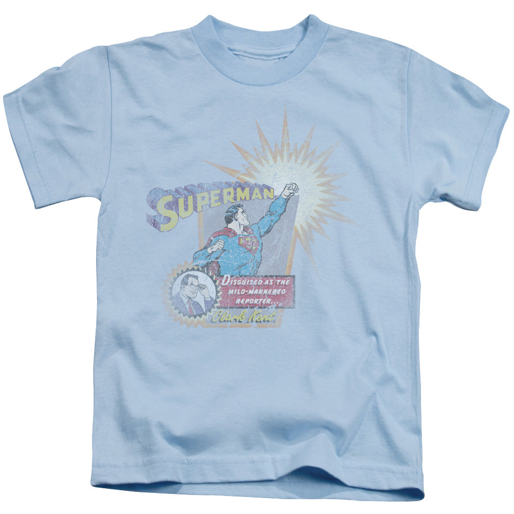 Superman Ingenious Disguise Juvenile Kids Youth T Shirt Light Blue