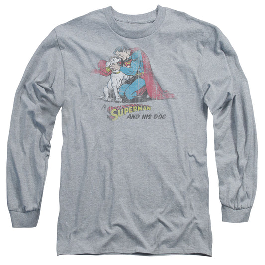 Superman And His Dog Mens Long Sleeve Shirt Athletic Heather