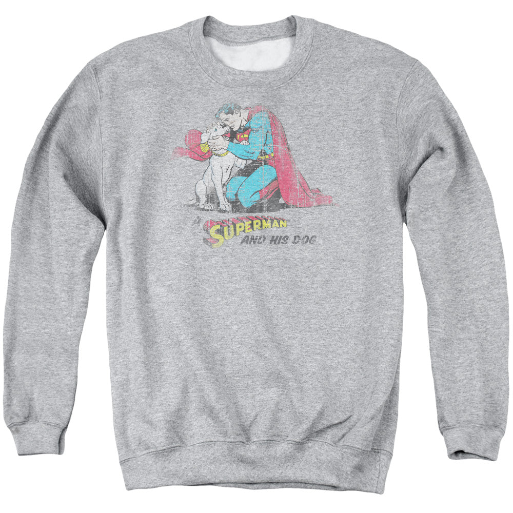 Superman And His Dog Mens Crewneck Sweatshirt Athletic Heather