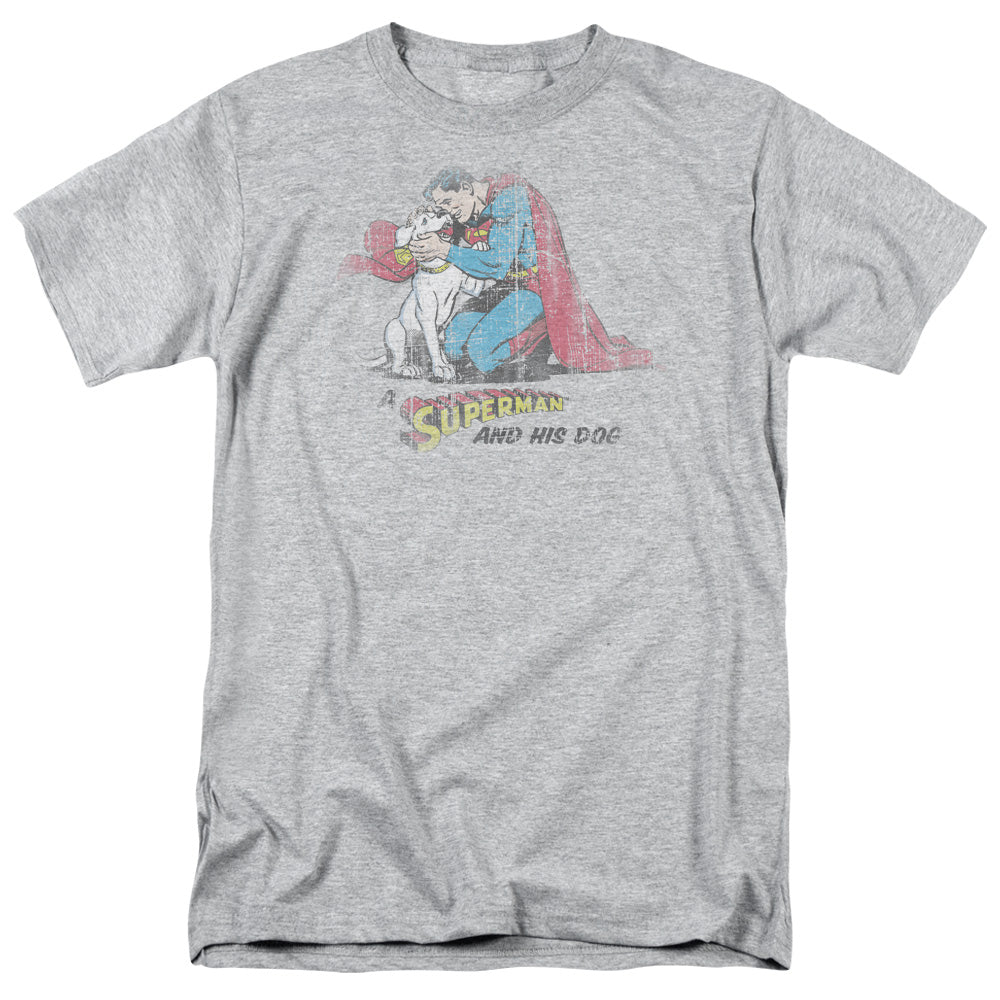 Superman And His Dog Mens T Shirt Athletic Heather